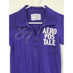 Y2K VTG 2000s Aeropostale Purple Henley Shirt Women's M Big Logo 87